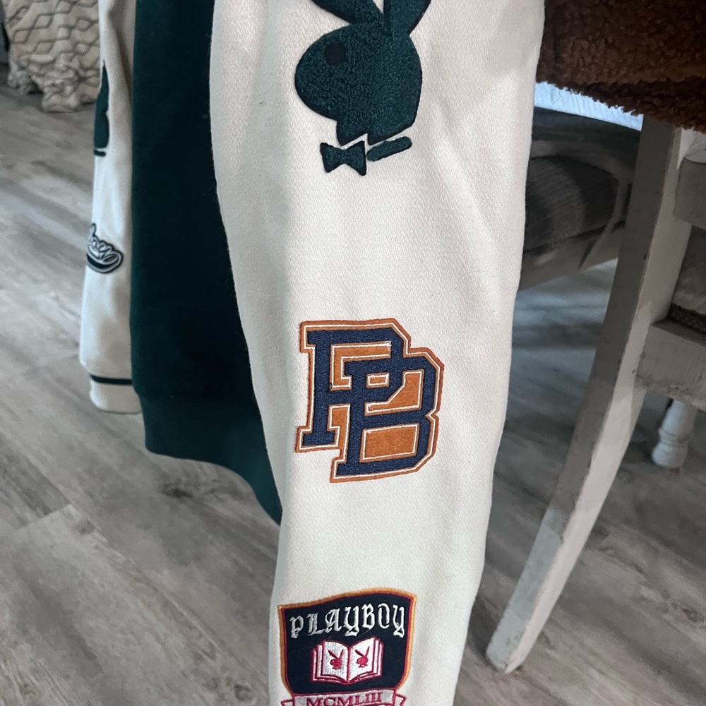PLAYBOY Green and Cream Varsity Jacket - Picture 4 of 9